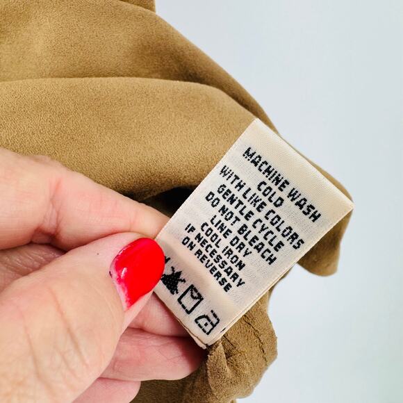 Vintage Y2K Max Studio Faux Suede Tan Skirt Size L Polyester Spandex Blend - Picture 5 of 6